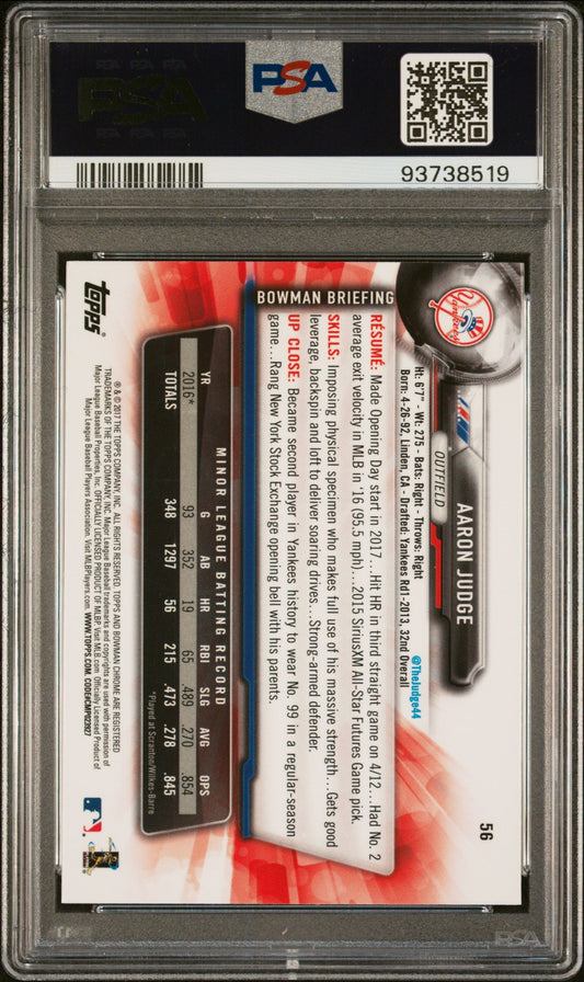 Graded 2017 Topps Bowman Chrome Aaron Judge #56 Batting Baseball Card PSA 10 Gem Mint