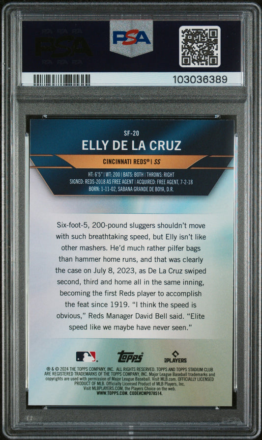 Graded 2024 Topps Stadium Club Elly De La Cruz #SF20 Special Forces Rookie RC Baseball Card PSA 10 Gem Mint