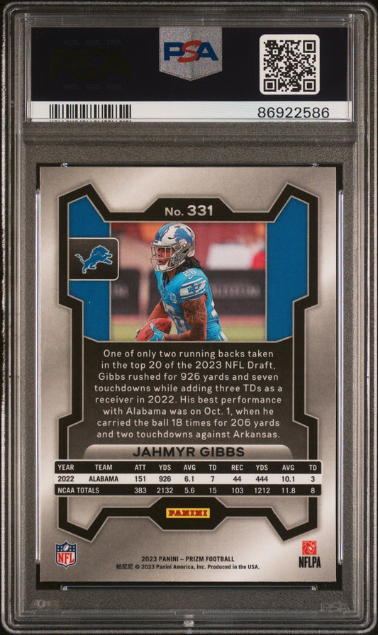 Graded 2023 Panini Prizm Jahmyr Gibbs #331 Rookie RC Football Card PSA 10 Gem Mint