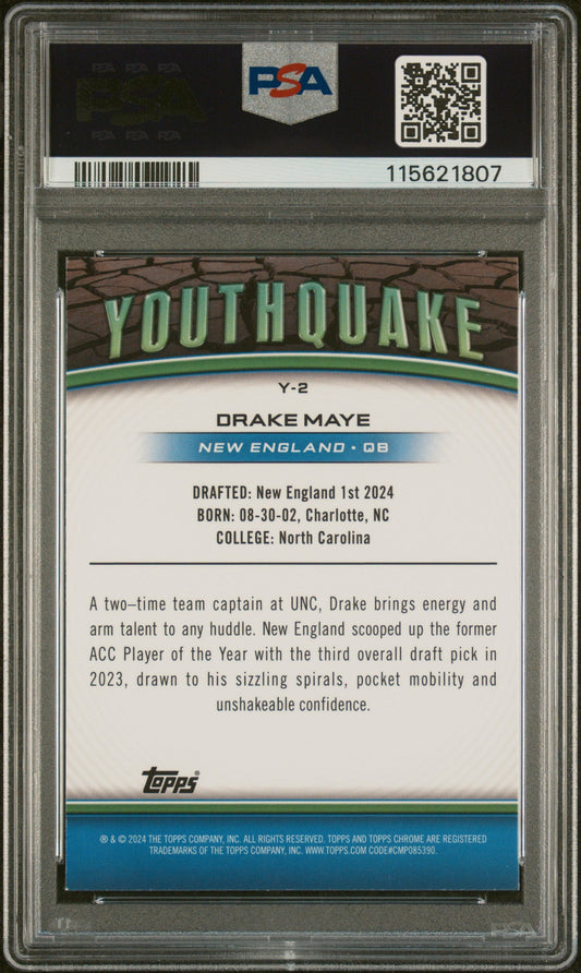 Graded 2024 Topps Chrome Drake Maye #Y2 Youthquake Rookie RC Football Card PSA 10 Gem Mint