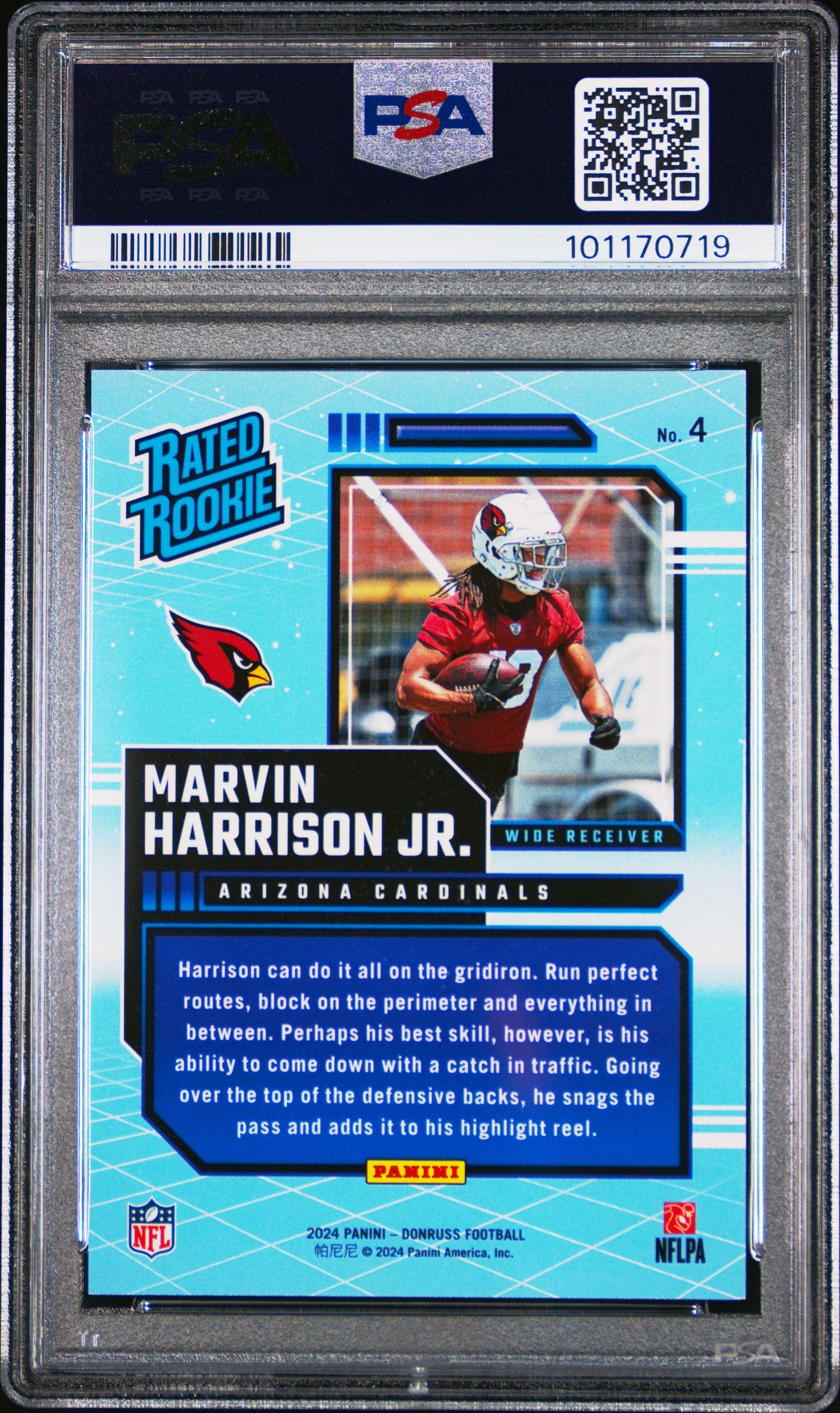 Graded 2024 Panini Donruss Marvin Harrison Jr #4 Rated Rookies Retro Rookie RC Football Card PSA 10 Gem Mint