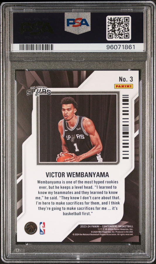 Graded 2023 Panini Contenders Victor Wembanyama #3 Rookie of the Year Rookie RC Basketball Card PSA 10 Gem Mint