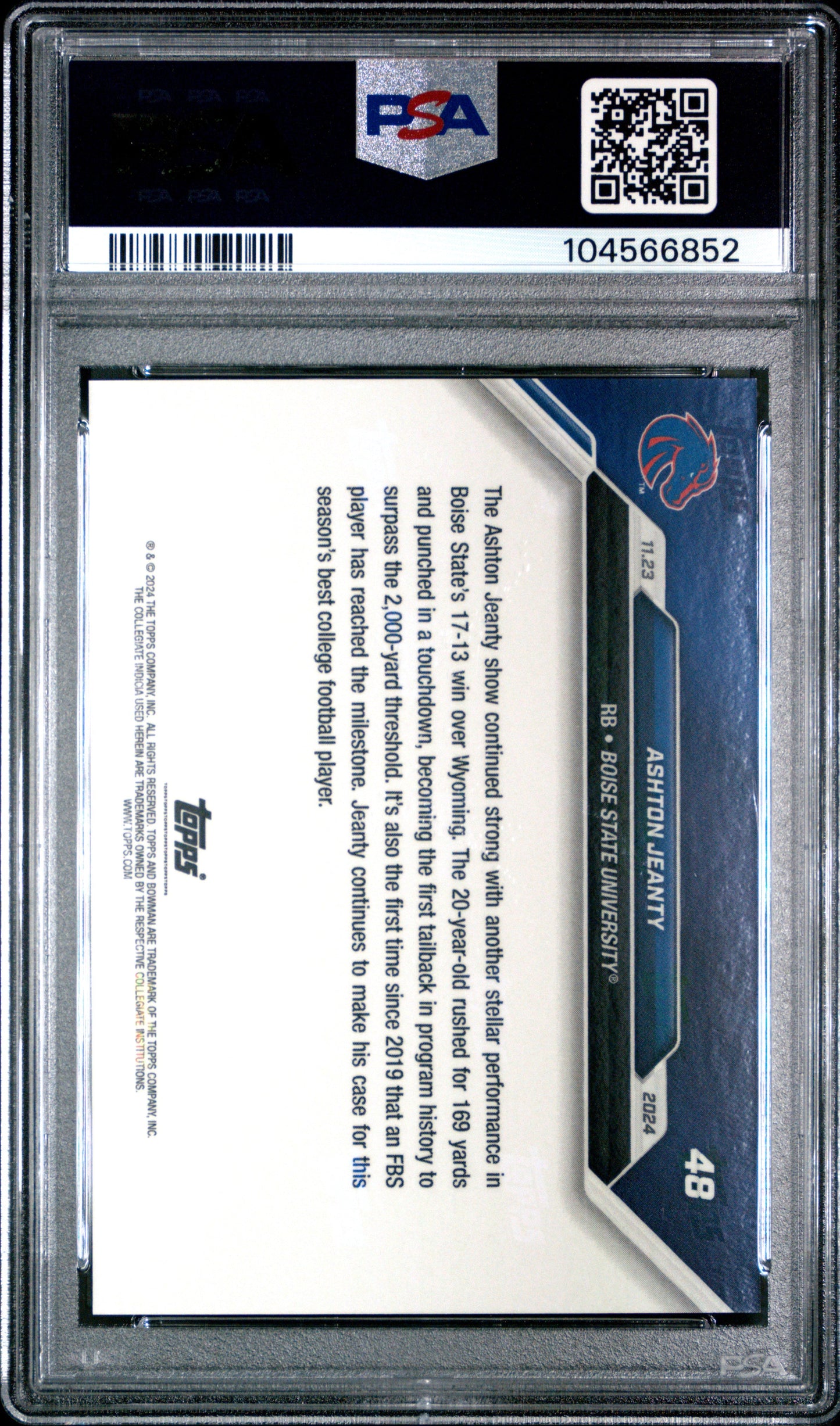 Graded 2024 Topps Bowman U Now Ashton Jeanty #48 Rookie RC Football Card PSA 10 Gem Mint