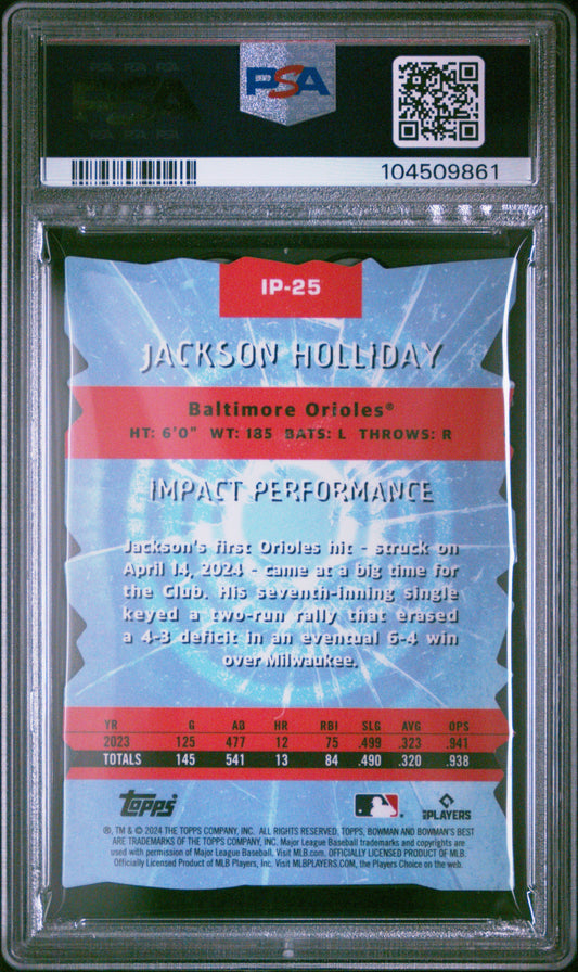 Graded 2024 Topps Bowmans Best Jackson Holliday #IP25 Impact Players Rookie RC Baseball Card PSA 10 Gem Mint