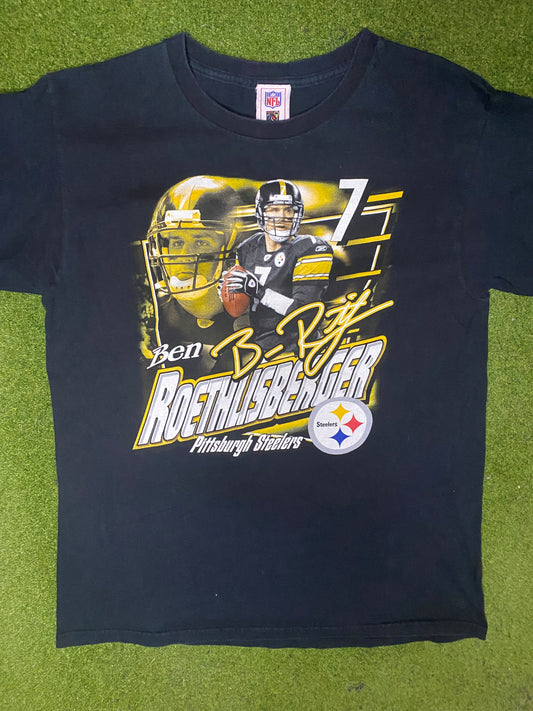 00s Pittsburgh Steelers - Ben Roethlisberger - Vintage NFL Player T-Shirt (Medium)