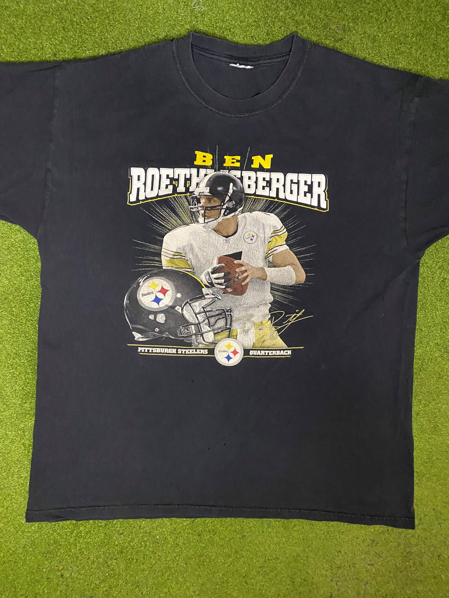 00s Pittsburgh Steelers - Ben Roethlisberger- Vintage NFL Player T-Shirt (Large) 