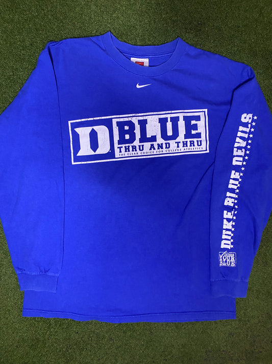 00s Duke Blue Devils - Thru and Thru - Nike - Vintage College Long Sleeve (Medium)