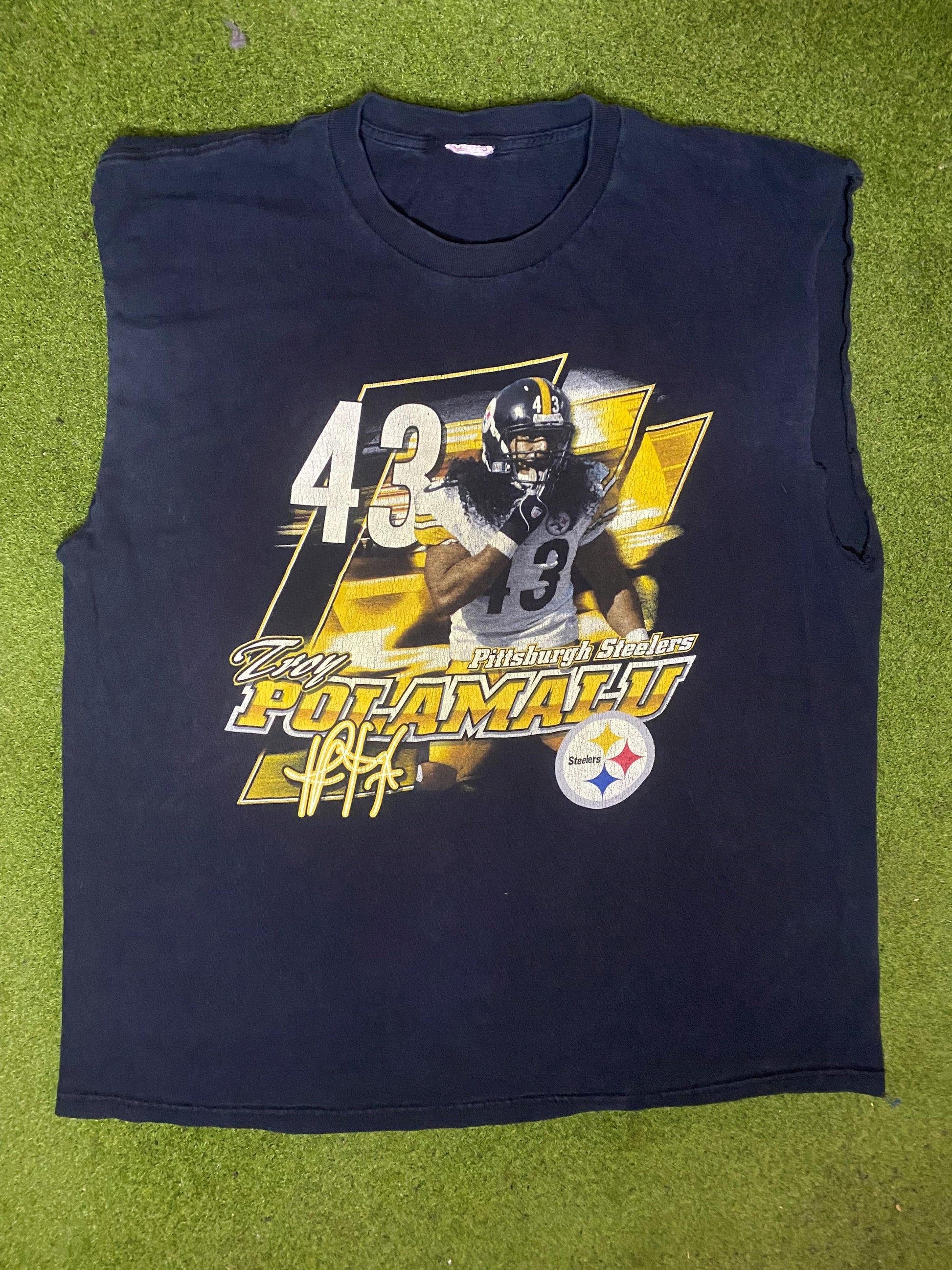 00s Pittsburgh Steelers - Troy Polamalu - Vintage NFL Player Cutoff (Large) 