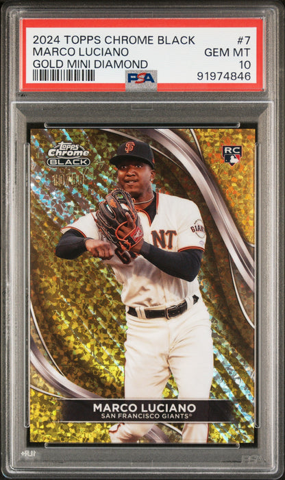 Graded 2024 Topps Chrome Black Marco Luciano #7 Gold Mini Diamond #/50 Rookie RC Baseball Card PSA 10 Gem Mint