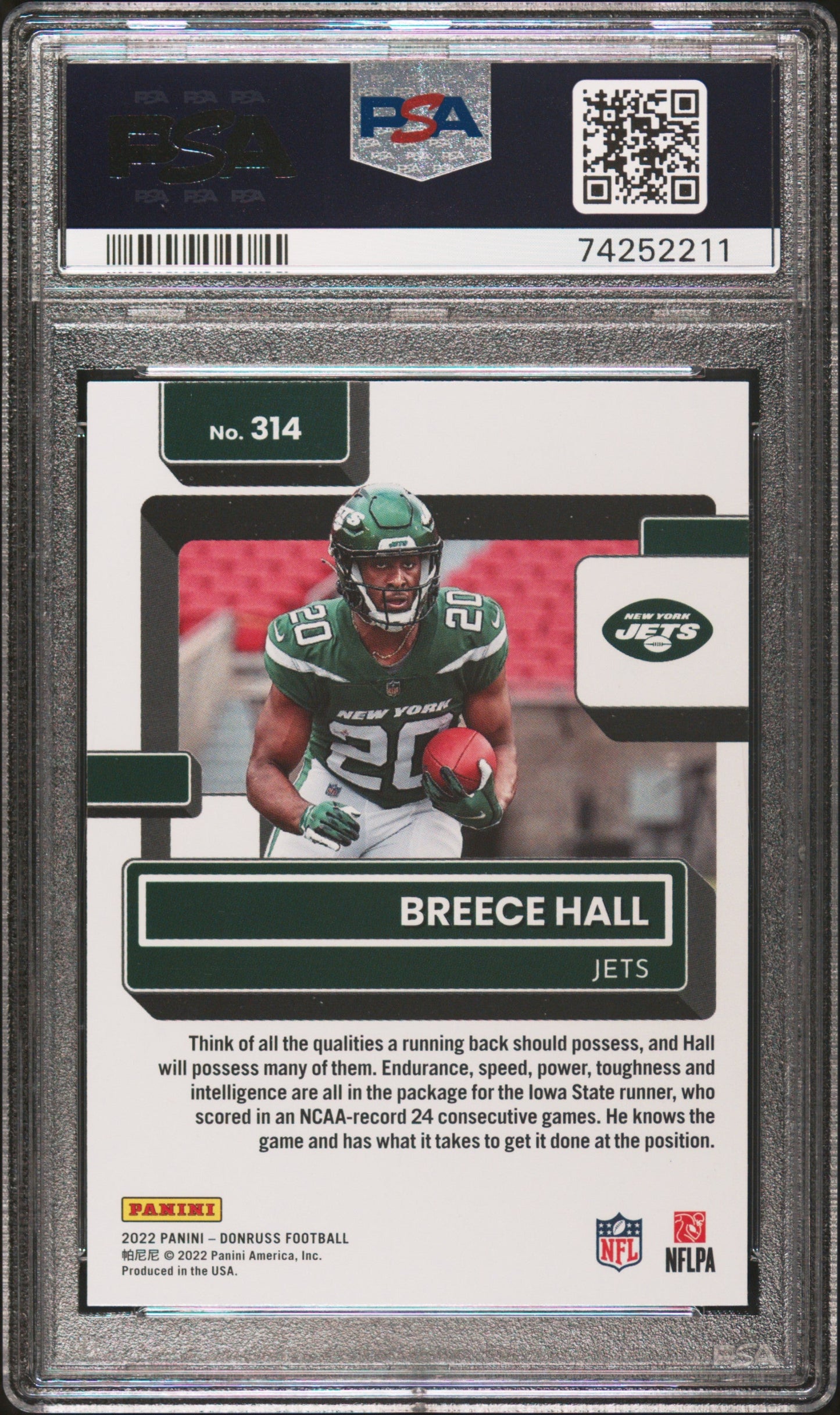 Graded 2022 Panini Donruss Breece Hall #314 Rookie RC Football Card PSA 10 Gem Mint