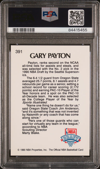 Graded 1990 Hoops Gary Payton #391 Rookie RC Basketball Card PSA 10 Gem Mint