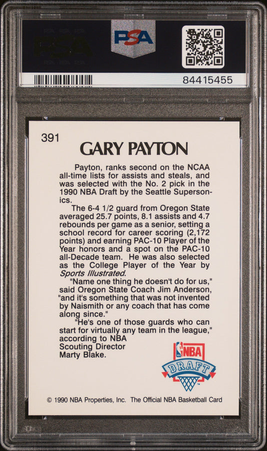 Graded 1990 Hoops Gary Payton #391 Rookie RC Basketball Card PSA 10 Gem Mint