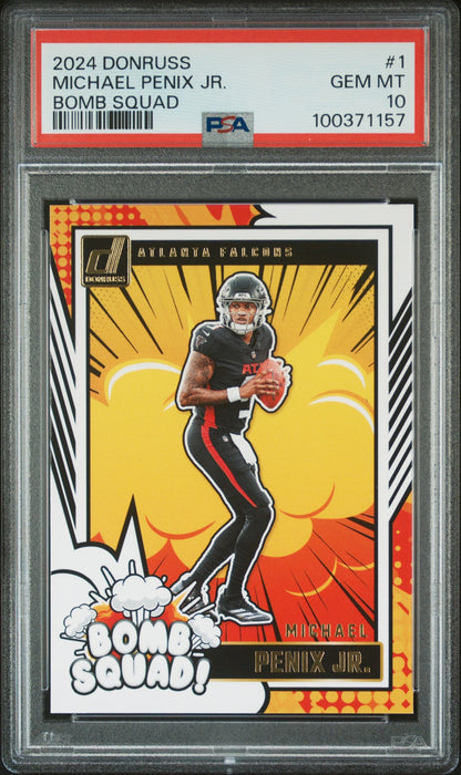 Graded 2024 Panini Donruss Michael Penix Jr #1 Bomb Squad Rookie RC Football Card PSA 10 Gem Mint