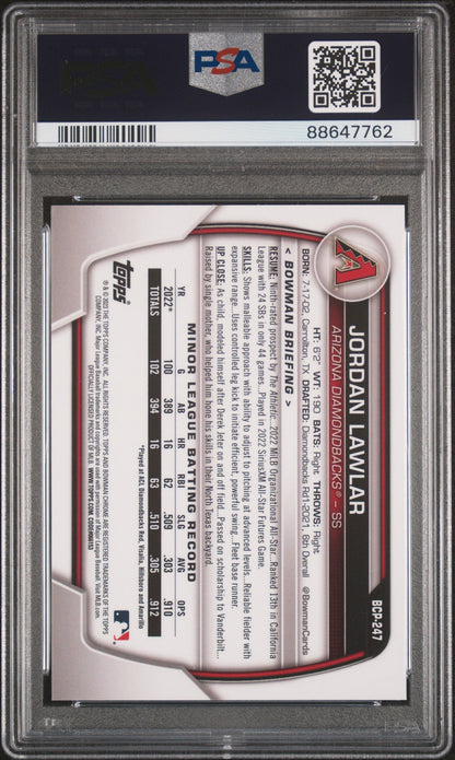 Graded 2023 Topps Bowman Chrome Sapphire Edition Jordan Lawler #247 Prospects Rookie RC Baseball Card PSA 10 Gem Mint