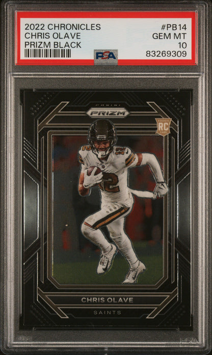 Graded 2022 Panini Chronicles Chris Olave #PB14 Prizm Black Rookie RC Football Card PSA 10 Gem Mint