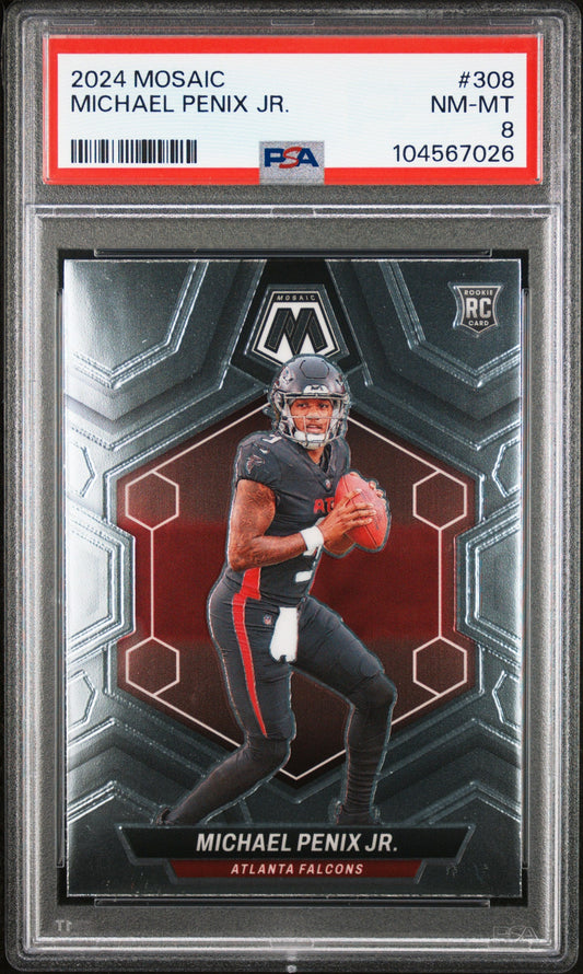 Graded 2024 Panini Mosaic Michael Penix Jr #308 Rookie RC Football Card PSA 8 Near Mint
