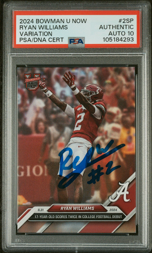 Graded 2024 Topps Bowman U Now Ryan Williams #2SP Variation Rookie RC Football Card PSA 10 Auto Grade Gem Mint