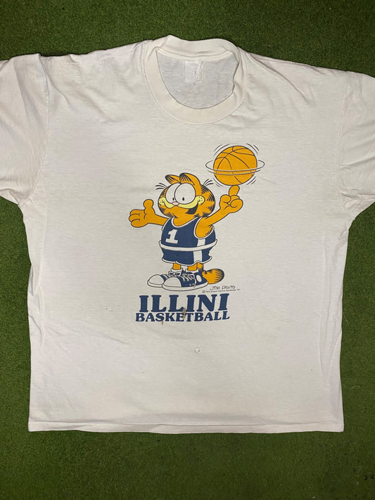 1978 Illinois Fighting Illini - Garfield Crossover - Vintage College Basketball T-Shirt (XL) Gametime Vintage