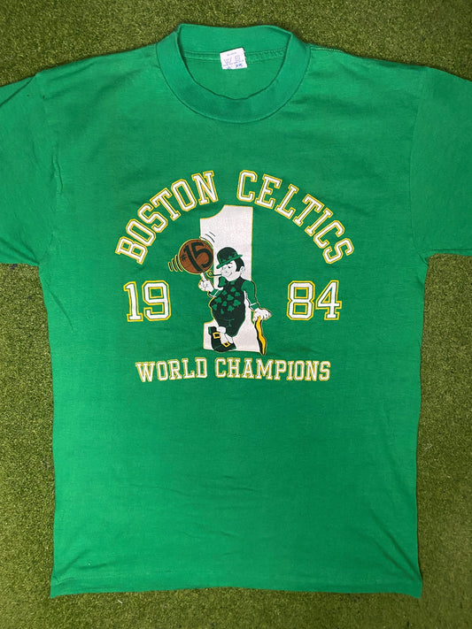 1984 Boston Celtics - World Champions - Vintage NBA T Shirt (Large) - Gametime Vintage