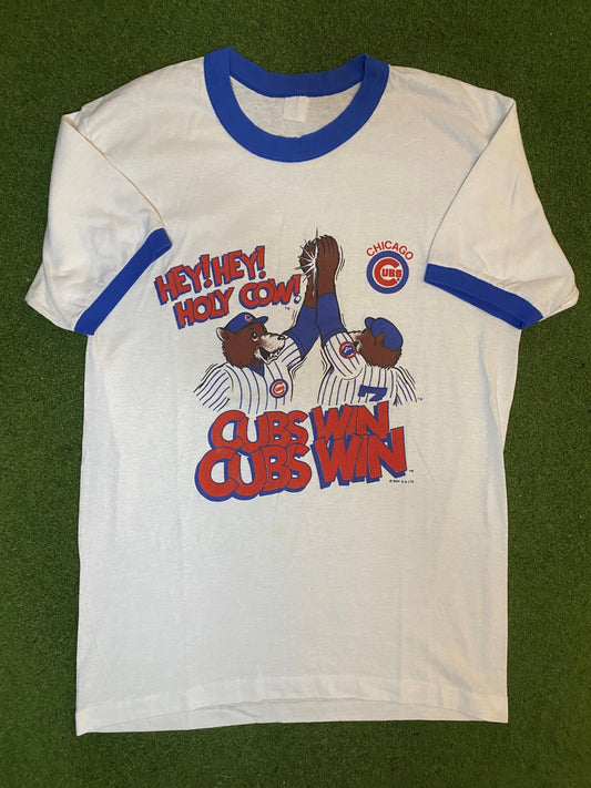 1984 Chicago Cubs - Hey Hey Holy Cow - Vintage MLB T-Shirt (Large)