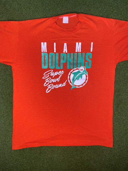 1984 Miami Dolphins - Super Bowl Bound - Vintage NFL T Shirt (Large)