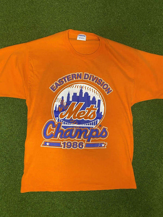 1986 New York Mets - Division Champs - Vintage MLB Tee Shirt (Medium) - Gametime Vintage