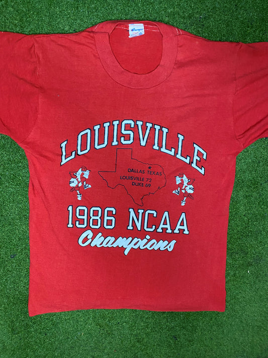 1986 Louisville Cardinals - National Champions - Vintage College T-Shirt (Small)