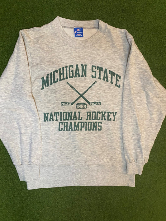 1986 Michigan State Spartans - National Hockey Champions - Vintage College Hockey Sweatshirt (Small)