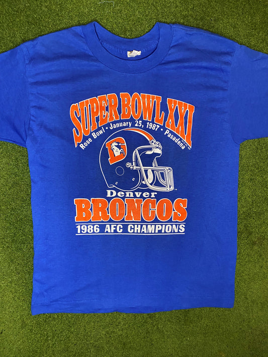 1987 Denver Broncos - Super Bowl XXI - Vintage NFL T-Shirt (Large) Gametime Vintage