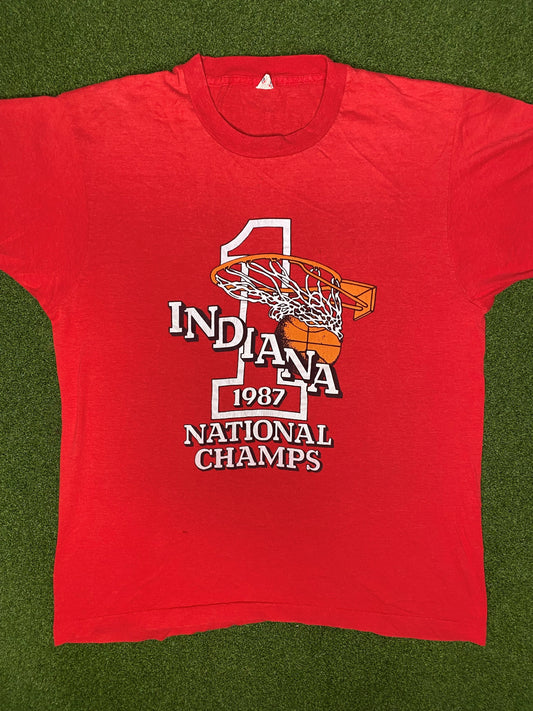 1987 Indiana Hoosiers - National Champions - Vintage College Basketball T Shirt (XL)