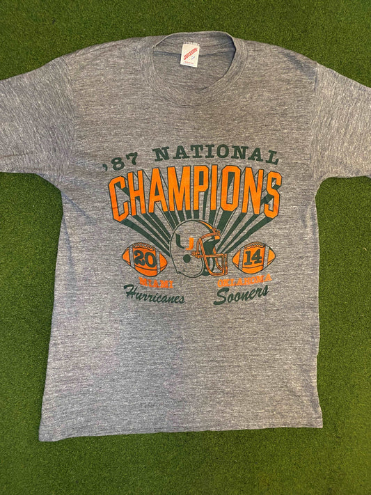 1987 Miami Hurricanes - National Champions - Vintage College Football T-Shirt (XL) Gametime Vintage