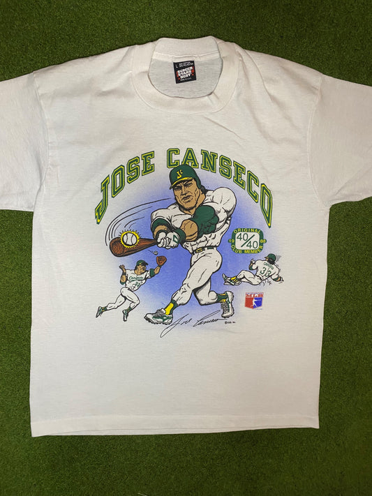 1988 Oakland Athletics - Jose Canseco 40/40 Club - Vintage MLB Player T-Shirt (Large) 