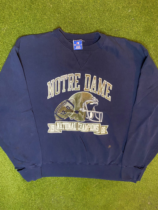 1988 Notre Dame Fighting Irish - National Champions - Vintage College Sweatshirt (XL) Gametime Vintage