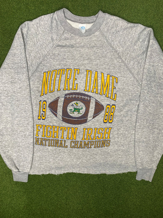 1988 Notre Dame Fighting Irish - National Champions - Vintage College Cropped Sweatshirt (XL)