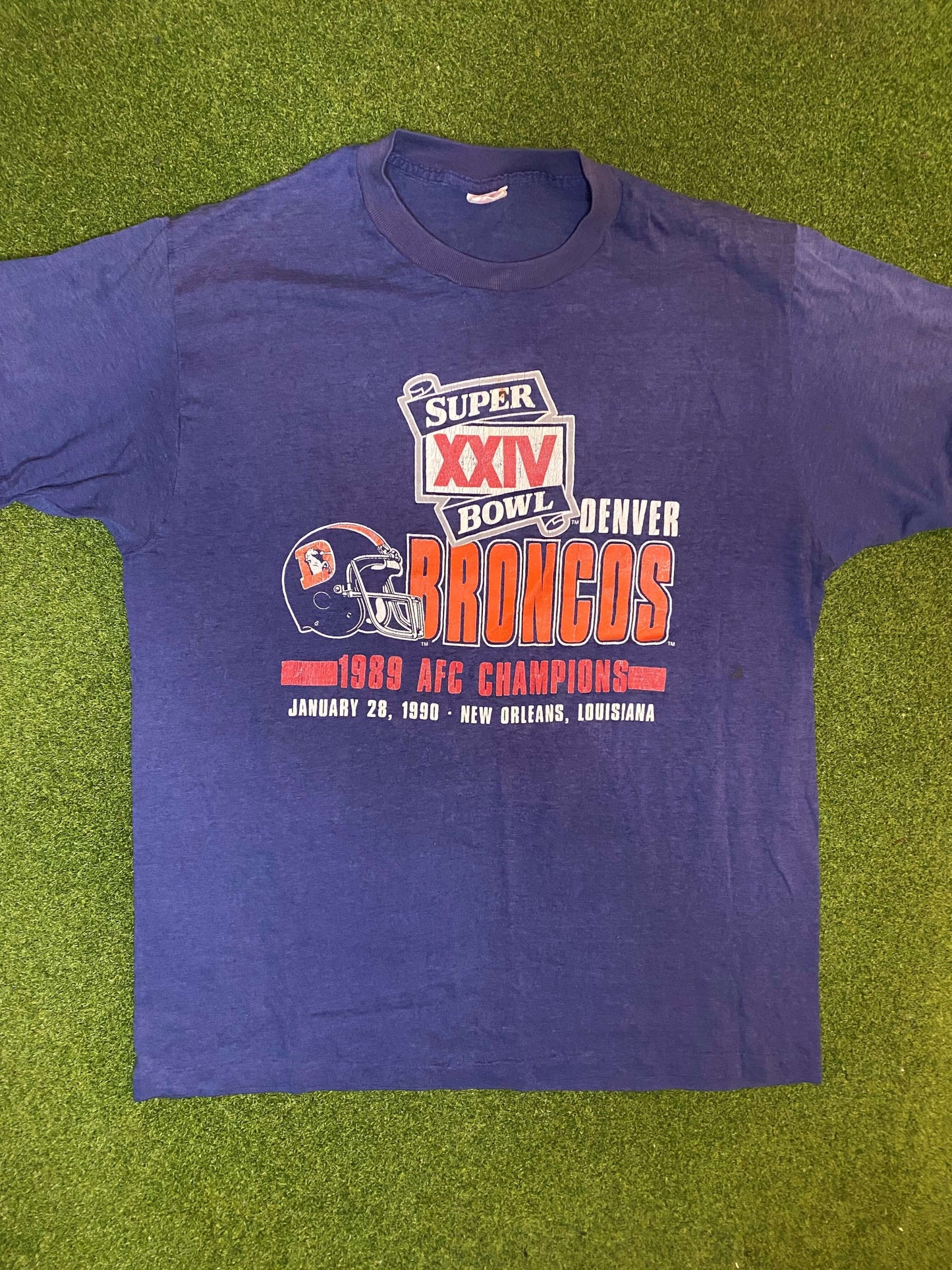 1989 Denver Broncos - AFC Champions - Vintage NFL T-Shirt (Large)