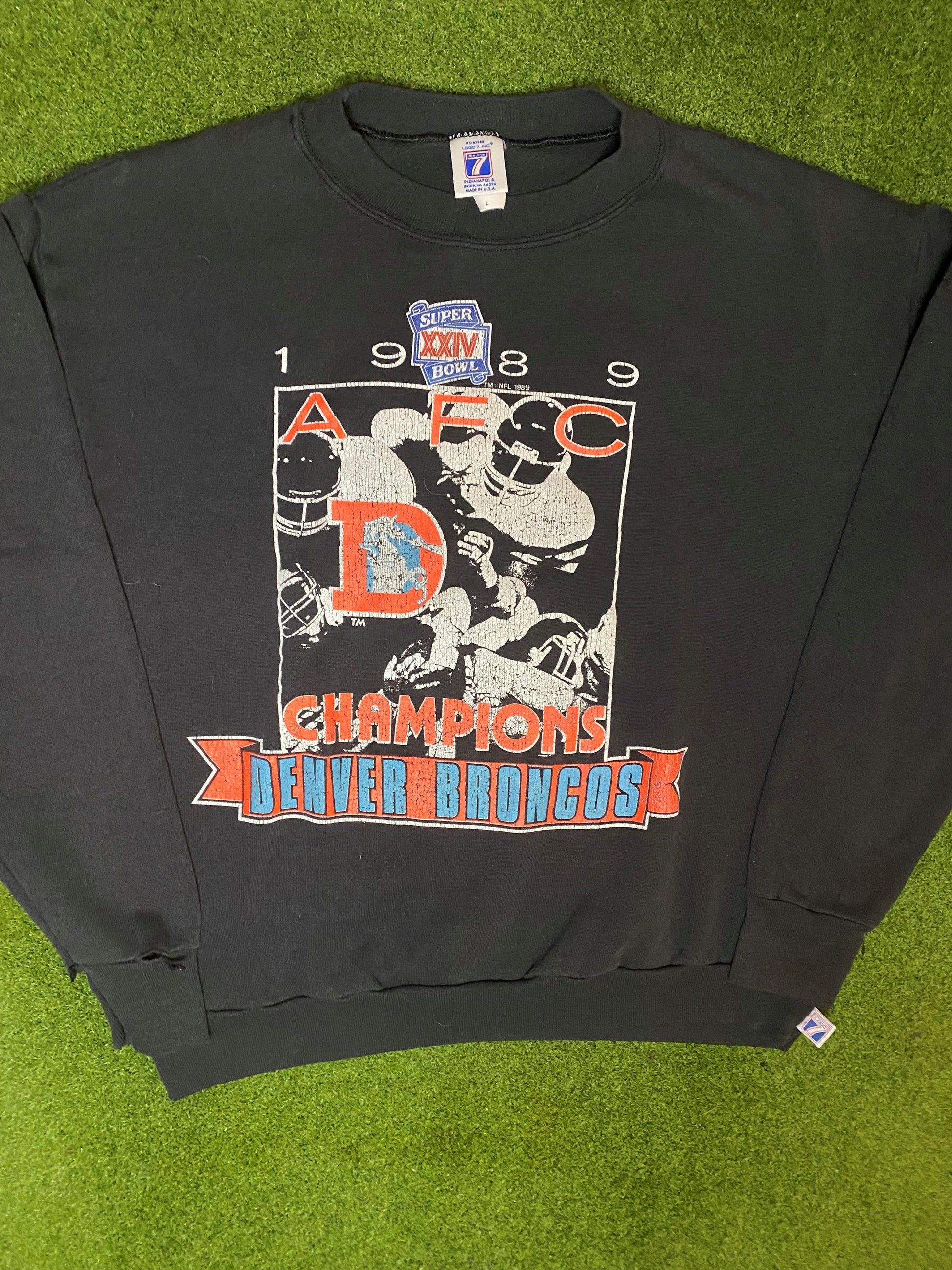 1989 Denver Broncos - AFC Champions - Vintage NFL Sweatshirt (Large)