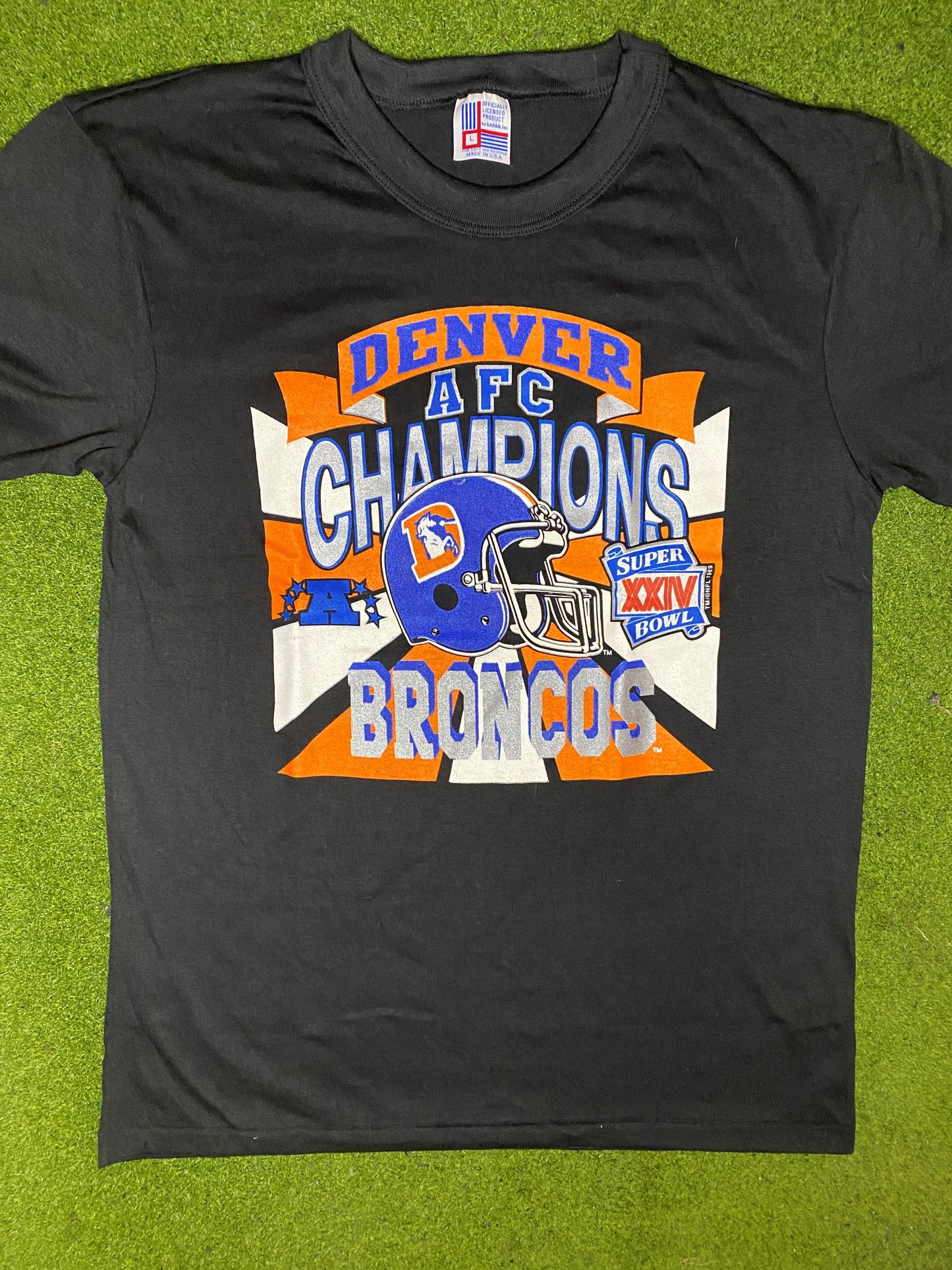 1989 Denver Broncos - Super Bowl XXIV - Vintage NFL T-Shirt (Large)