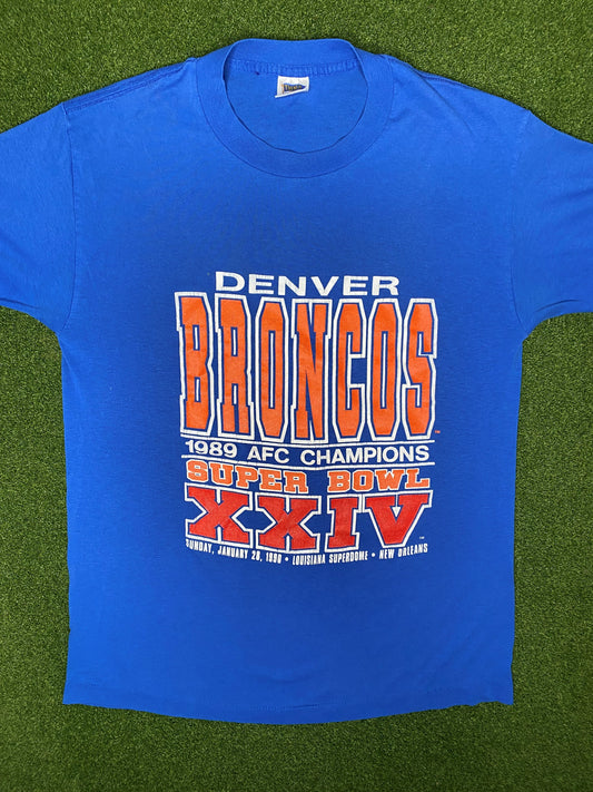 1989 Denver Broncos - Super Bowl XXIV - Vintage NFL T Shirt (Large)