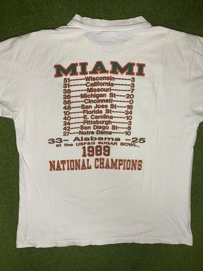 1989 Miami Hurricanes - National Champions - Vintage College T-Shirt (Large)