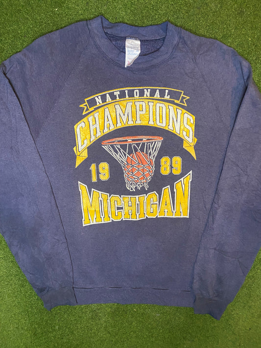 1989 Michigan Wolverines - National Champions - Vintage College Sweatshirt (Large)