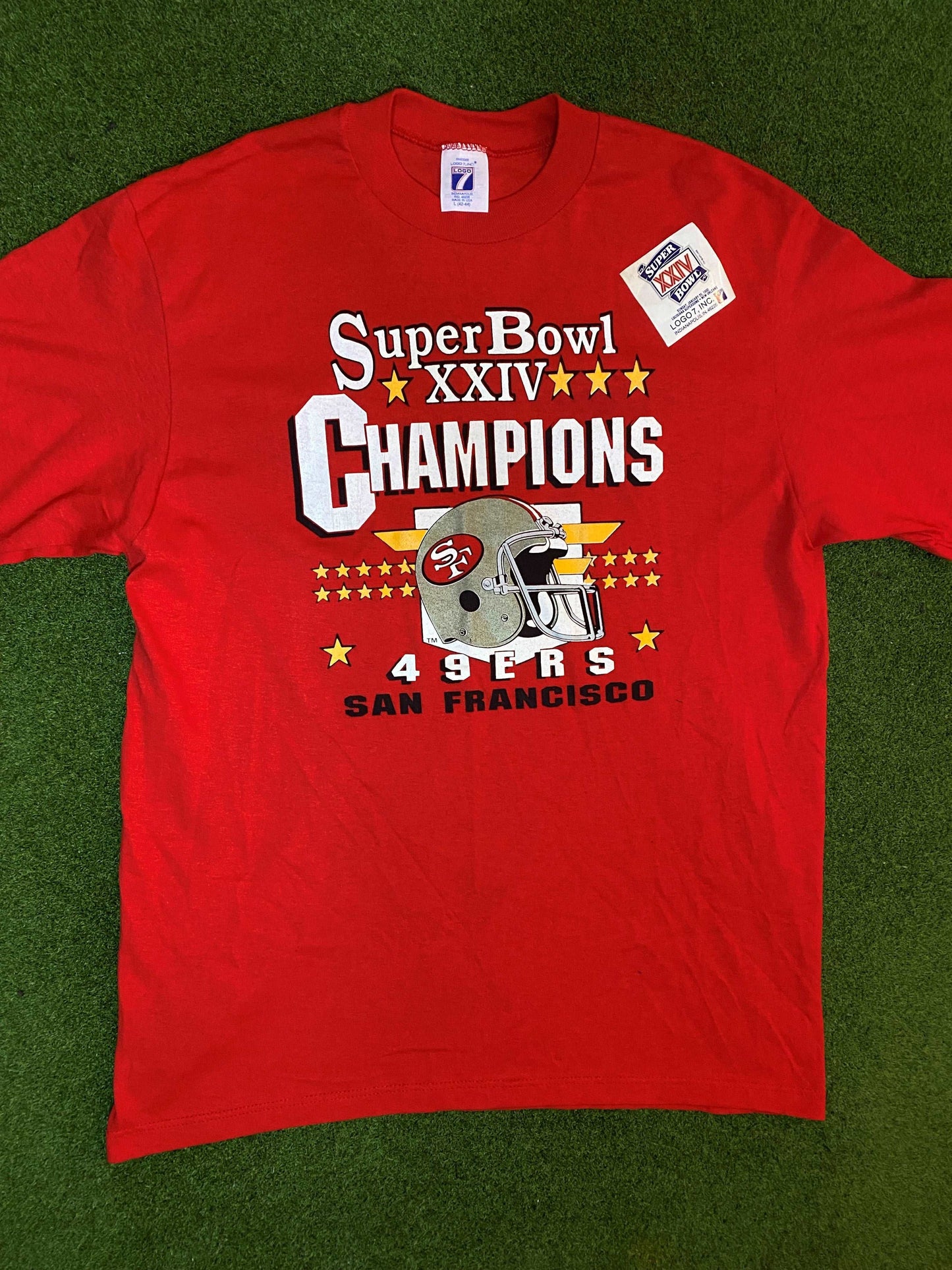 1989 San Francisco 49ers - Super Bowl XXIV Champions - NWT - Vintage NFL T-Shirt (Large)