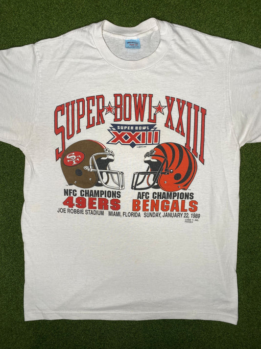 1989 Super Bowl XXIII - 49ers vs. Bengals - Vintage NFL T Shirt (XL)