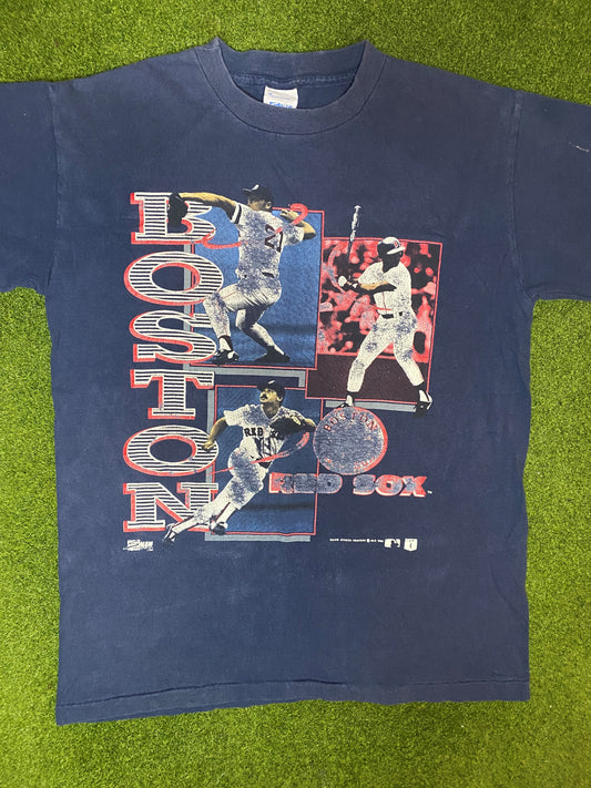 1990 Boston Red Sox - Ft. Roger Clemens - Vintage MLB Player T-Shirt (Medium) 