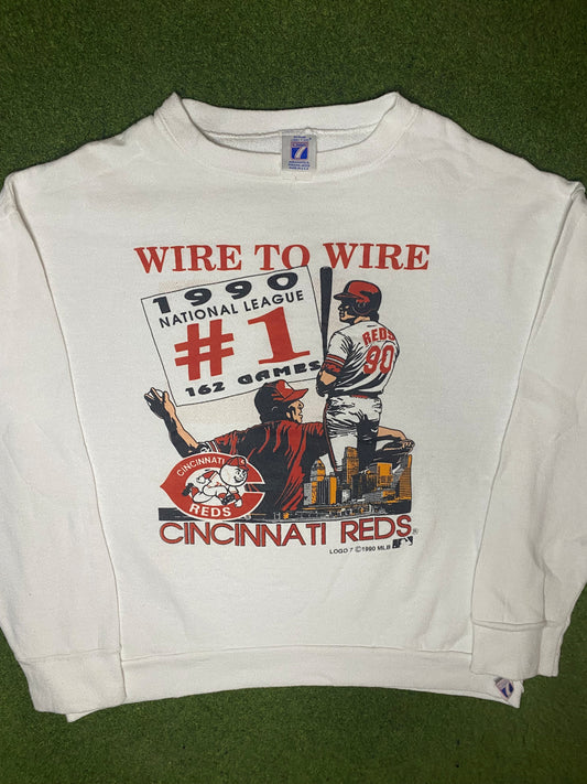 1990 Cincinnati Reds - #1 NL - Vintage MLB Sweatshirt (Large) - Gametime Vintage