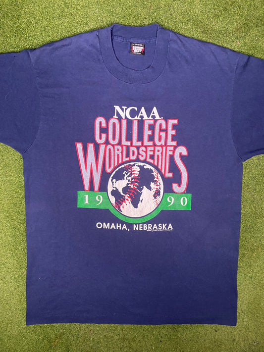 1990 College World Series - Omaha - Vintage College Baseball T Shirt (XL)