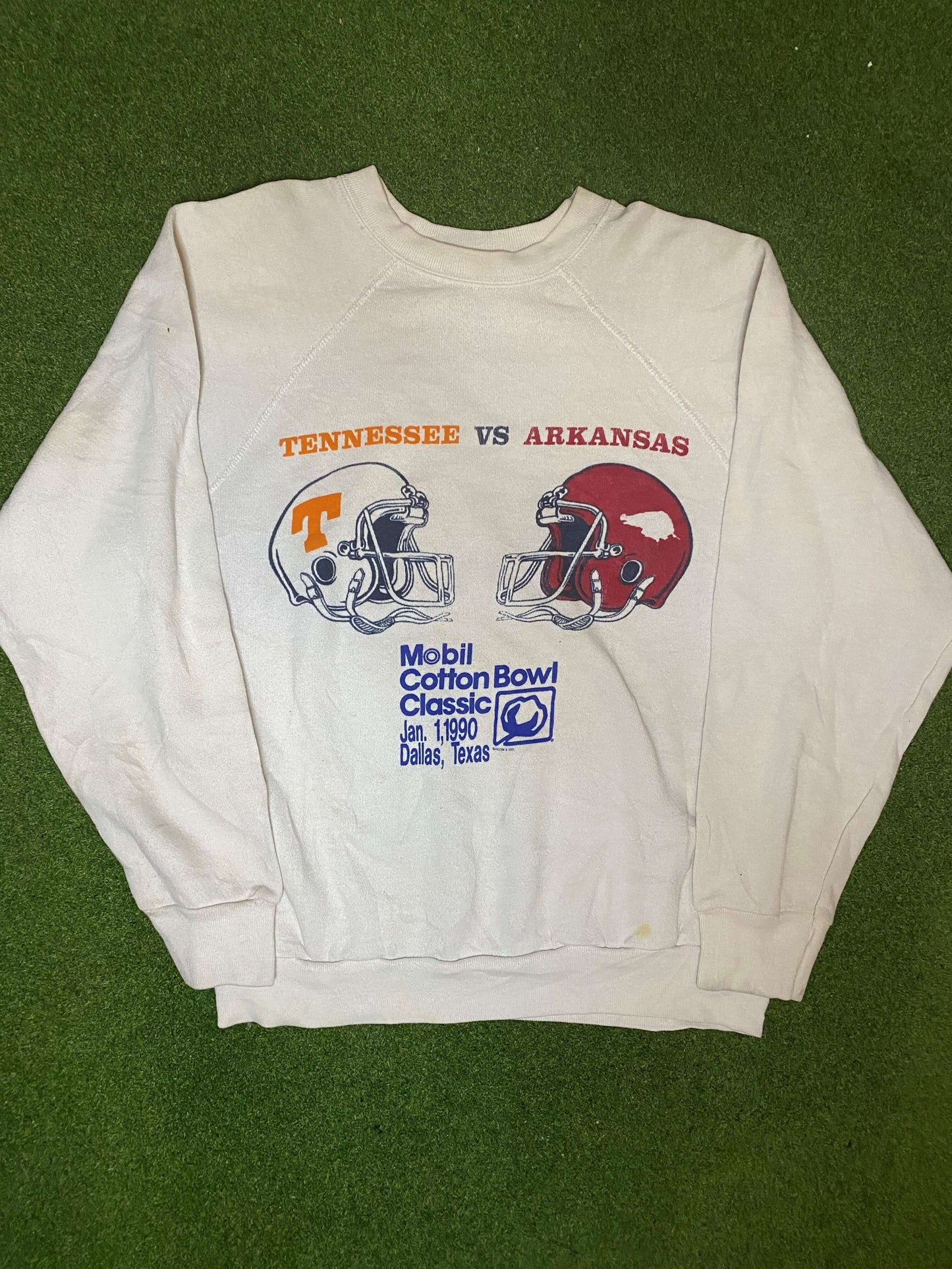 1990 Cotton Bowl - Tennessee vs Arkansas - Vintage College Football Crewneck Sweatshirt (Large) Gametime Vintage