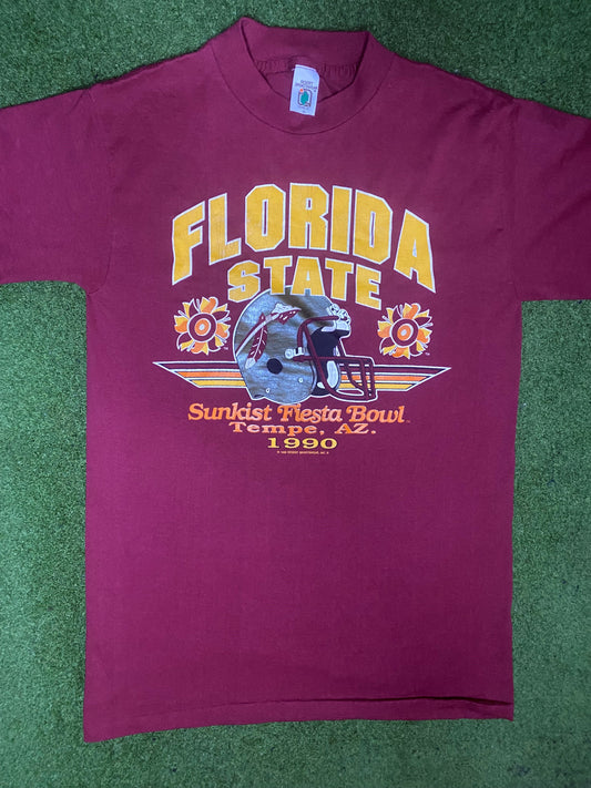 1990 Florida State Seminoles - Fiesta Bowl - Vintage College Football T-Shirt (Large)