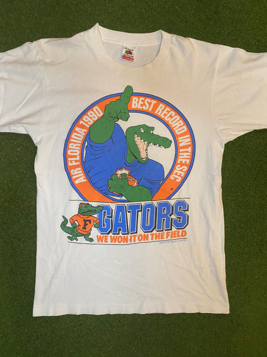 1990 Florida Gators - Best Record in the SEC - Double Sided - Vintage College Football T-Shirt (Medium) 