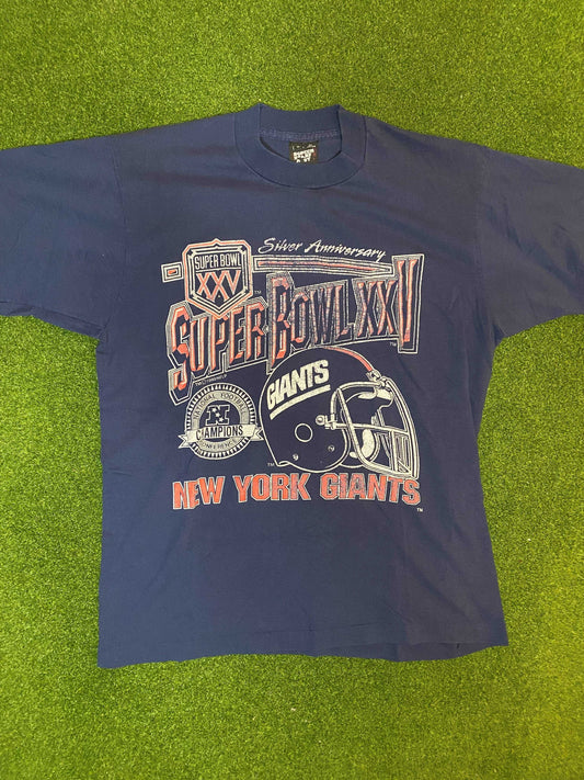 1990 New York Giants - Super Bowl XXV - Vintage NFL T-Shirt (Large) Gametime Vintage