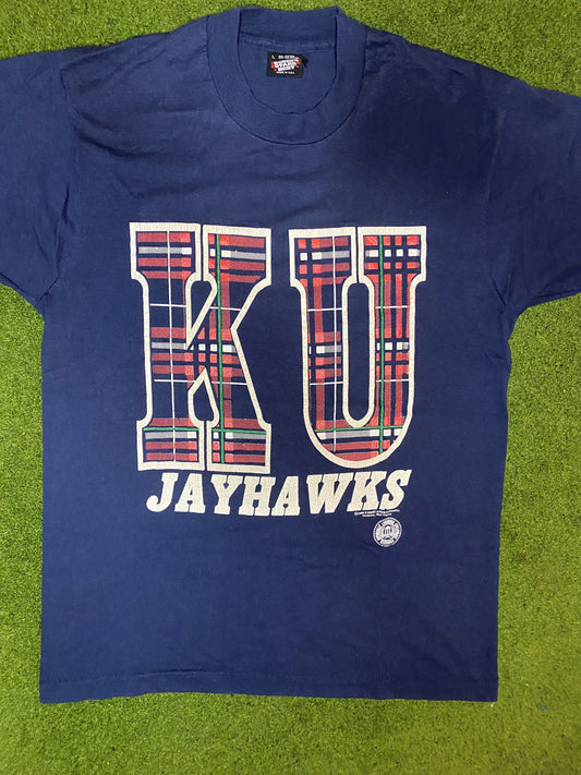 1990 Kansas Jayhawks - Vintage College T-Shirt (Large)